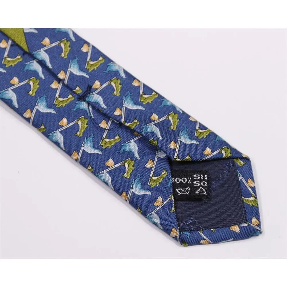Salvatore Ferragamo Blue Seals Penguins on Seesaw Print Silk Necktie Tie